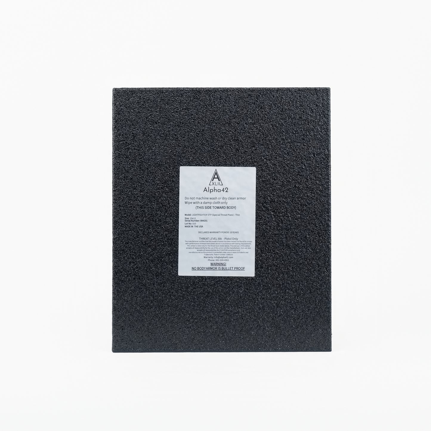 LIGHTFIGHTER series Level IIIA UHMWPE Backpack Panel